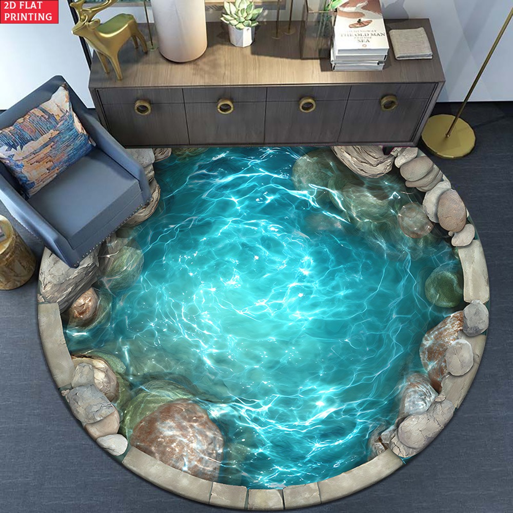 Wholesale Commercial Printing - Realistic Turquoise Water Pool Round Rug,Ripple