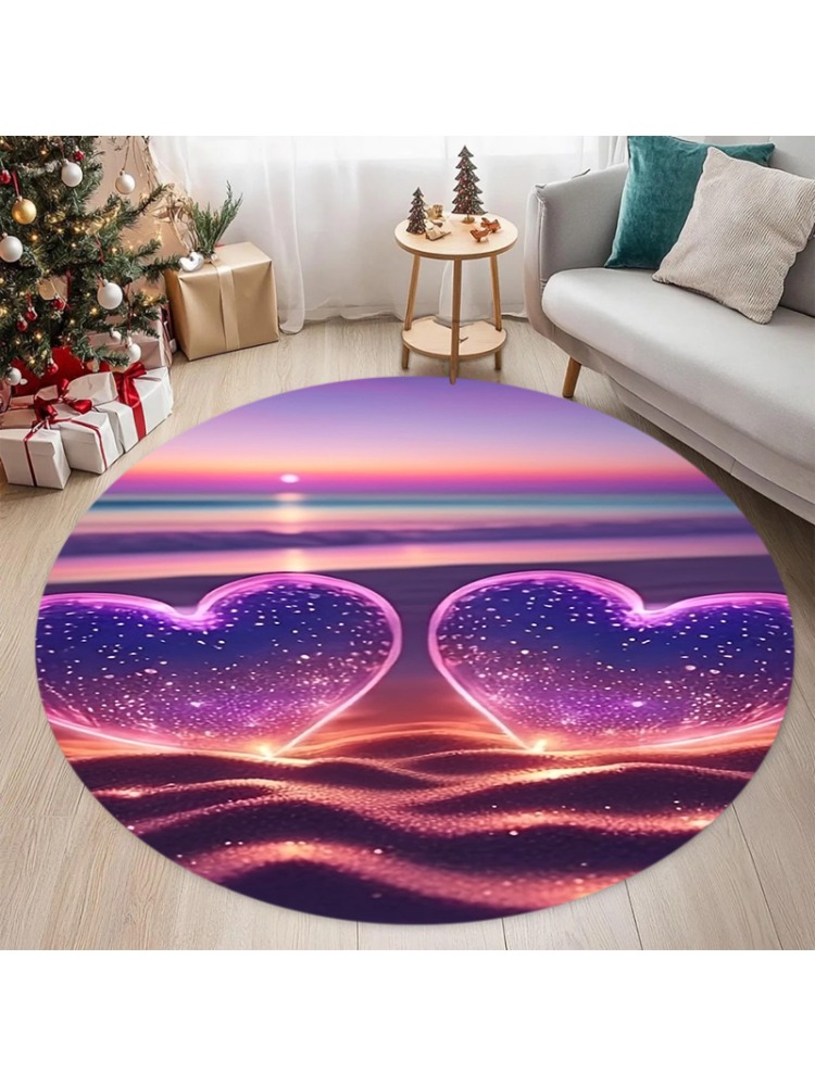 Wholesale Commercial Printing - Neon Glitter Double Heart Round Rug